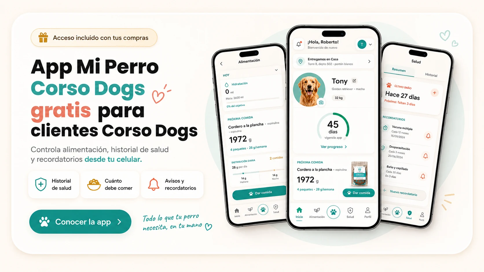 App Mi Perro Corso Dogs: controla alimentación, historial de salud y recordatorios desde tu celular