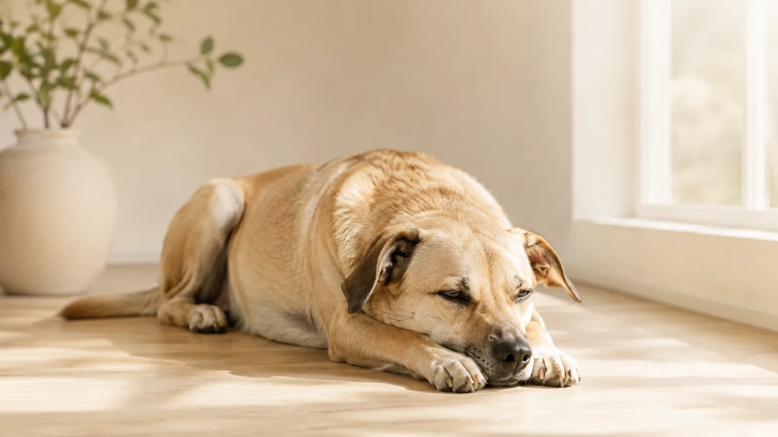 Perro tranquilo y descansado, con la piel y el pelaje en buen estado
