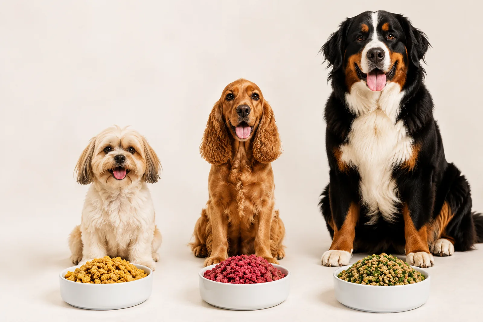 Los tres menús de comida natural cocida para perros CorsoDogs, listos para enviar a todo Ecuador