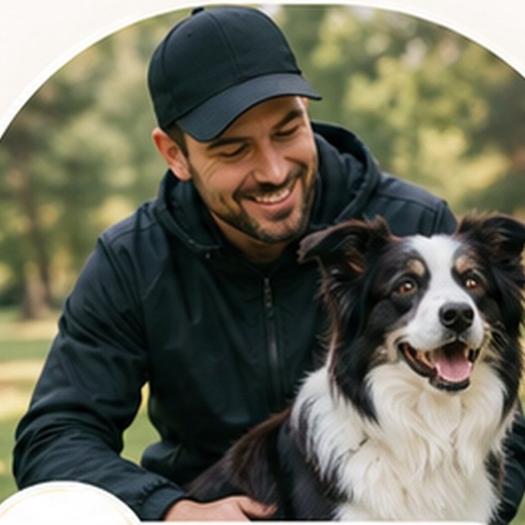 Entrenador canino junto a un border collie en el parque